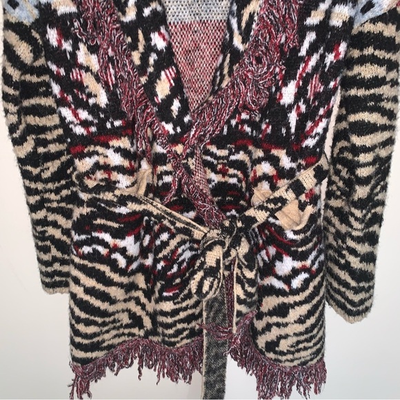 Anthropologie Paloma Fringed Cardigan Animal Print Fringe XL - Picture 9 of 15